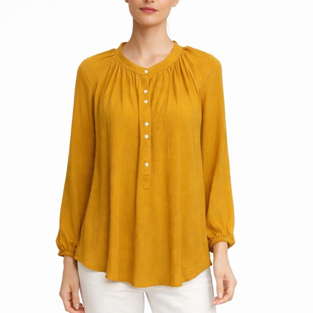 J.Crew Drapey Popover Blouse Women's Large Mustard Workwear Casual Flowy Soft